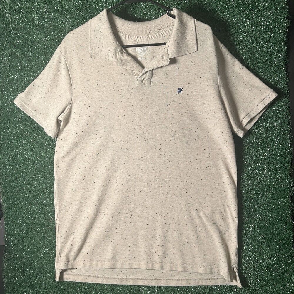 Mossimo Supply Co Mens XL Polo Shirt Speckled Fleck Oatmeal Beige Lion Logo